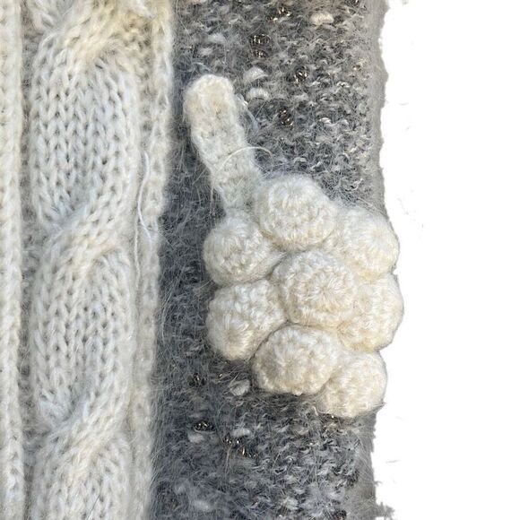 Mariea Kim Vintage Grey Cream Floral 3D Appliqué Wool Blend Sweater Small - Picture 5 of 9